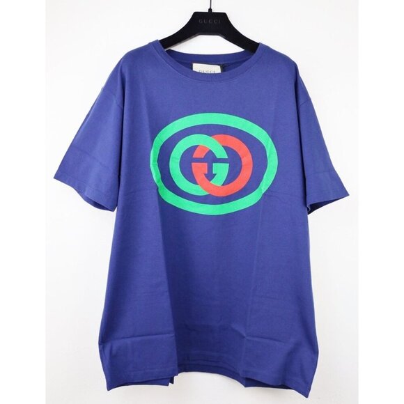 NWT Gucci Oversized Cotton Oval Interlocking GG Logo Blue T-Shirt SIze M - Picture 6 of 16